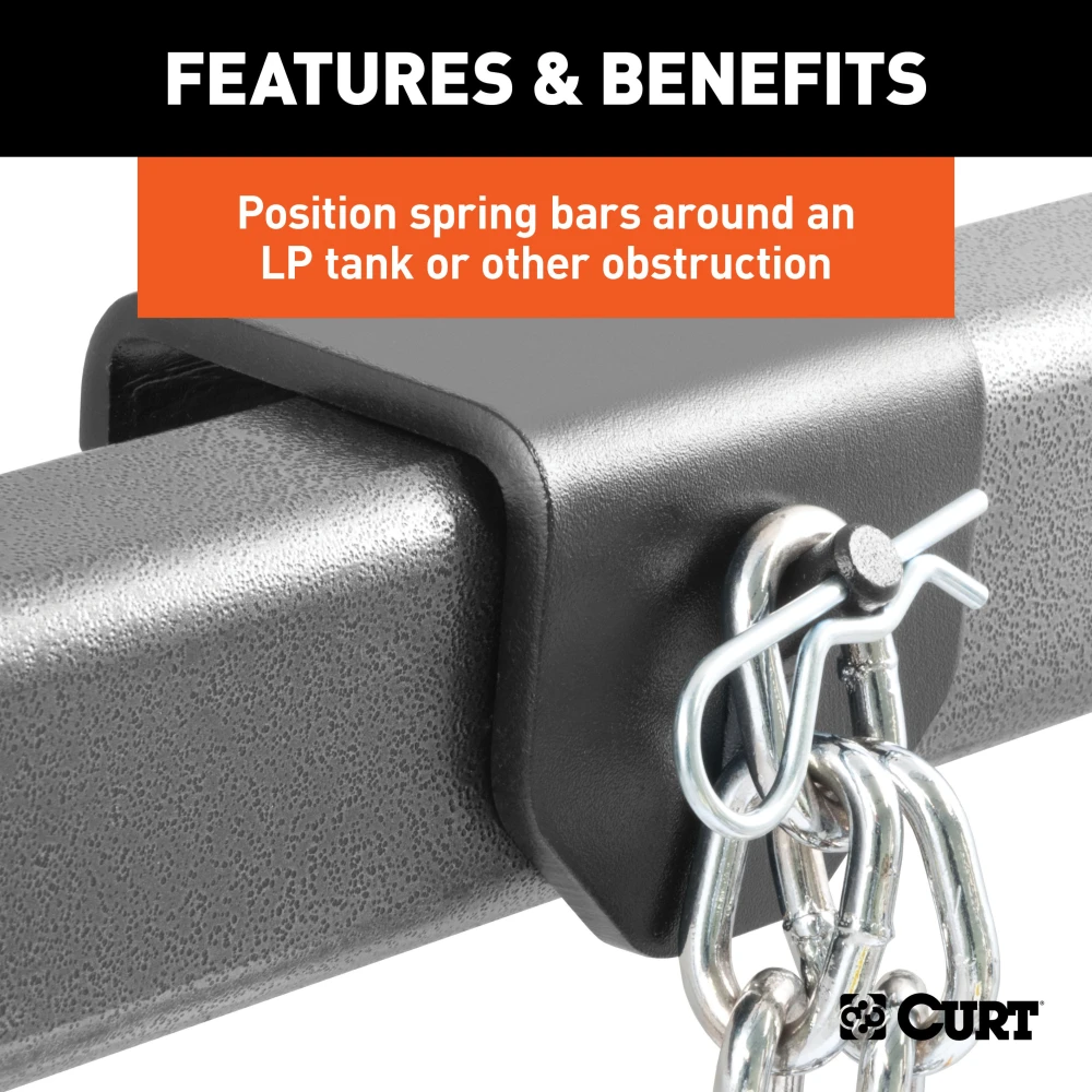 CURT weight distribution hitch showcasing clamp-on brackets and durable powder coat finish for trailers