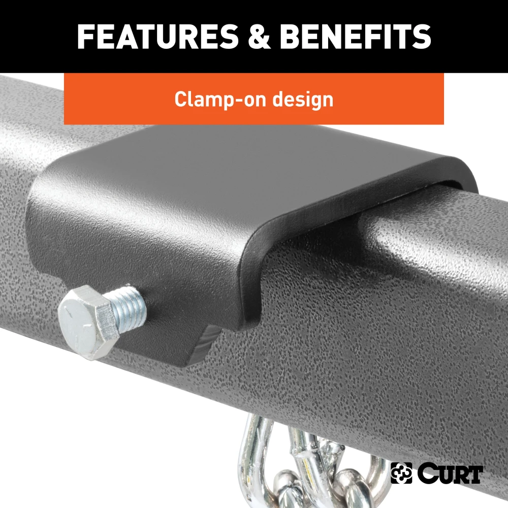 CURT weight distribution hitch showcasing clamp-on brackets and durable powder coat finish for trailers