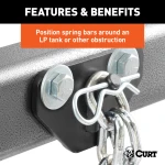 CURT weight distribution hitch showing bolt-on brackets and spring bar attachment