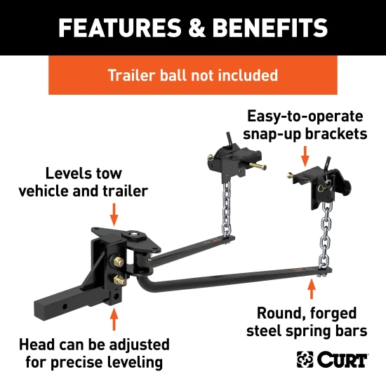 CURT round bar weight distribution hitch with integrated lubrication for level towing
