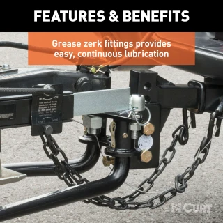 CURT round bar weight distribution hitch with integrated lubrication for level towing