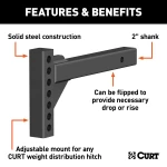 CURT weight distribution shank in black powder coat, fits 2 inch hitch