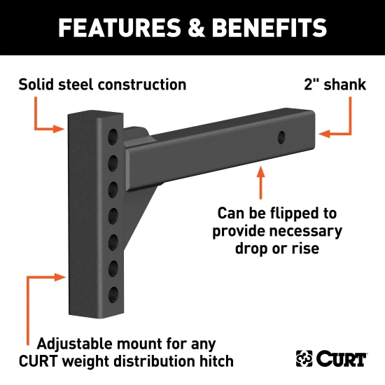 CURT weight distribution shank in black powder coat, fits 2 inch hitch