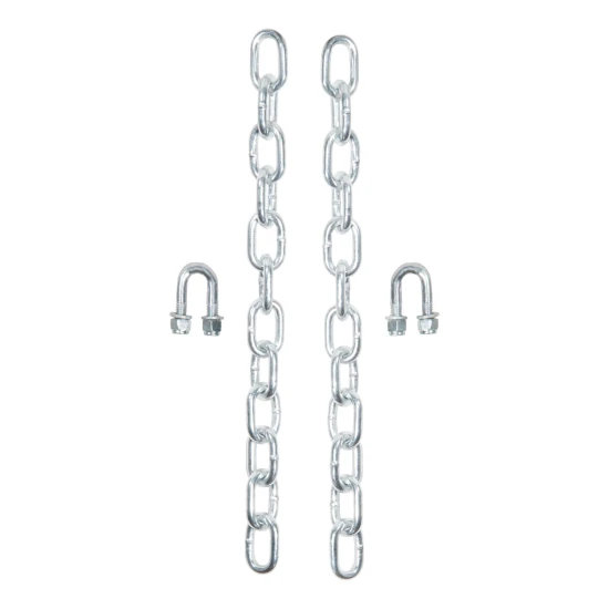 CURT spring bar chain kit with chains, U-bolts, lock nuts, and washers for weight distribution hitches.