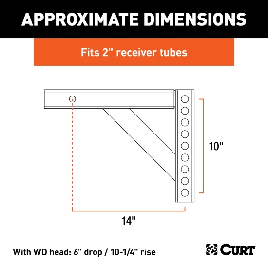 CURT weight distribution shank designed for towing with 2-inch receiver compatibility.