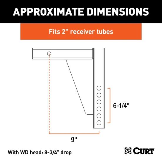 CURT weight distribution shank in durable black finish for 2 inch hitch receiver.
