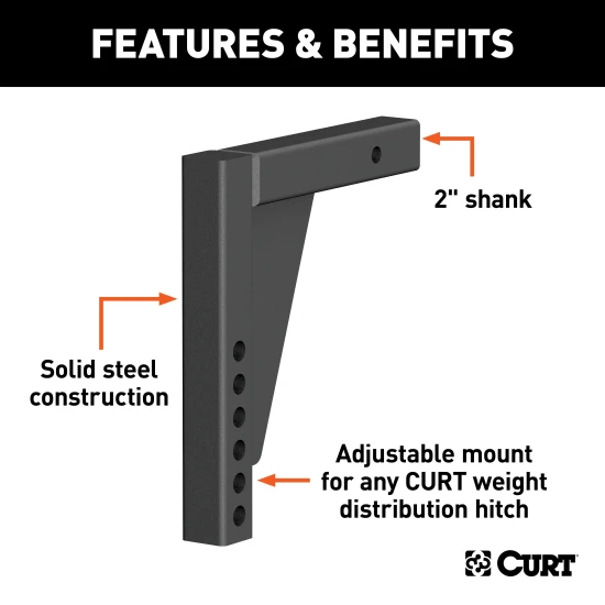 CURT weight distribution shank in durable black finish for 2 inch hitch receiver.