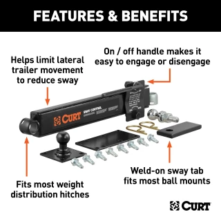 CURT sway control unit installed to stabilize trailer and reduce sway during towing