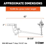 CURT deep drop weight distribution hitch with adjustable shank for lifted trucks, enhancing vehicle and trailer control
