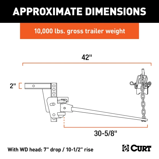 CURT deep drop weight distribution hitch with adjustable shank for lifted trucks, enhancing vehicle and trailer control