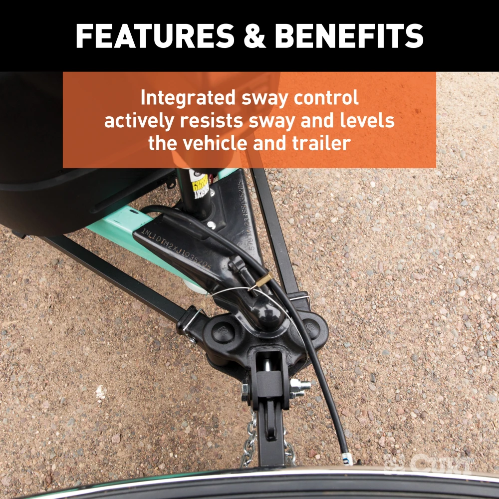 CURT TruTrack weight distribution hitch with integrated sway control, featuring a unique spring and cam system