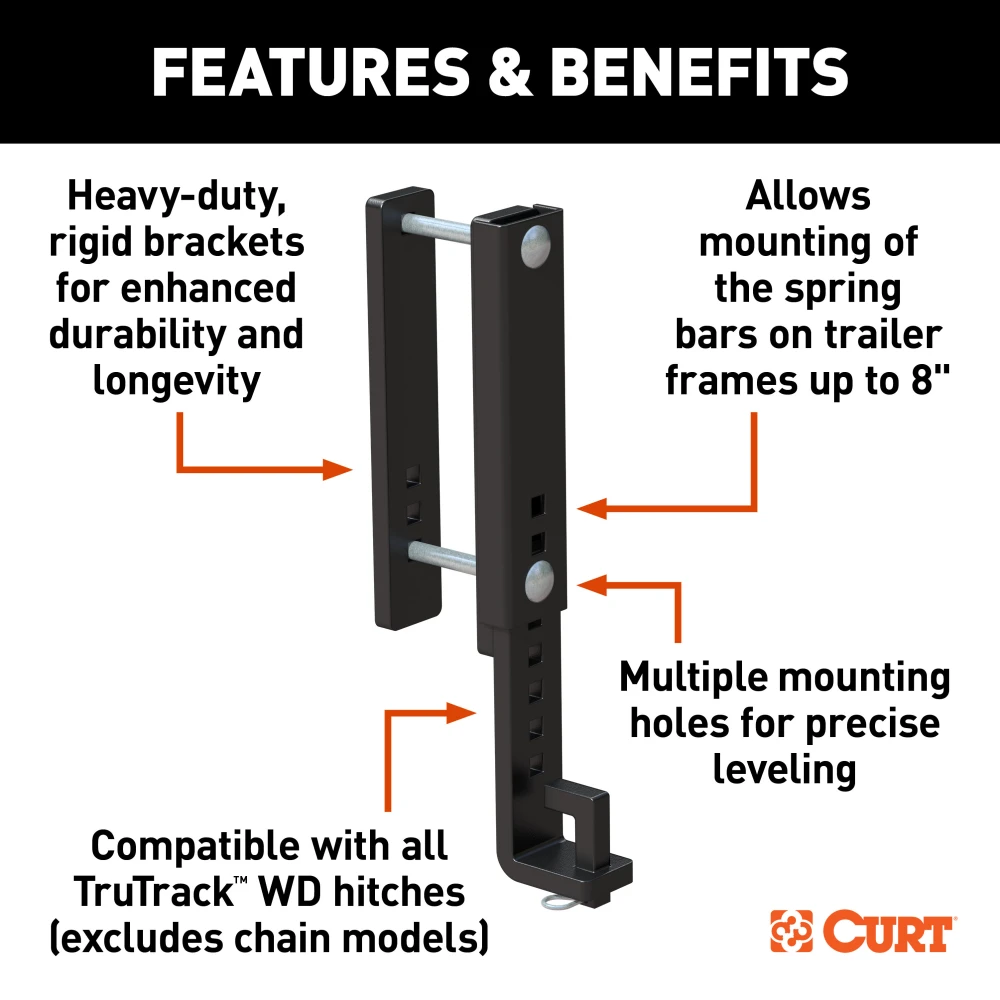 Heavy-duty CURT TruTrack adjustable support brackets for trailer hitches