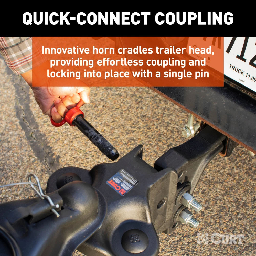 CURT TruTrack hitch with black powder coat finish and quick-connect coupler