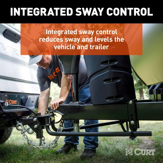 CURT TruTrack WD hitch features integrated sway control, adjustable support brackets, and durable spring bars for safe towing.