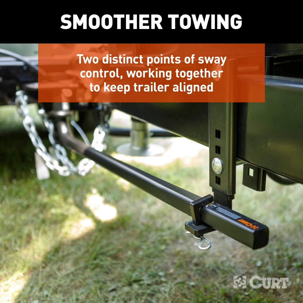 CURT TruTrack WD hitch features integrated sway control, adjustable support brackets, and durable spring bars for safe towing.