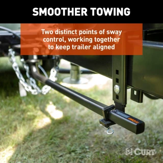 CURT TruTrack WD hitch features integrated sway control, adjustable support brackets, and durable spring bars for safe towing.