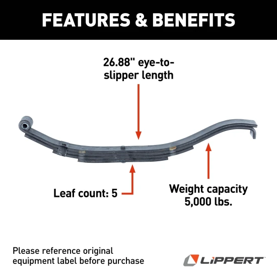 Replacement slipper leaf spring by Lippert for RV trailer suspension with 5,000-lb capacity