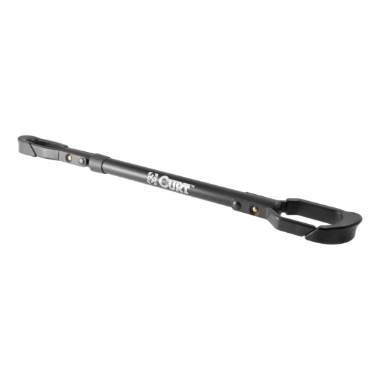 CURT bike beam attached to bike, showing adjustable steel frame in black finish