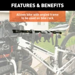 CURT bike beam attached to bike, showing adjustable steel frame in black finish