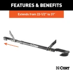 CURT bike beam attached to bike, showing adjustable steel frame in black finish