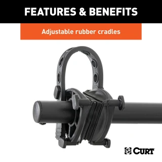 CURT hitch-mounted bike rack with adjustable arms and black powder coat finish, accommodating 2 to 4 bikes securely.
