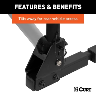 CURT hitch-mounted bike rack with adjustable arms and black powder coat finish, accommodating 2 to 4 bikes securely.