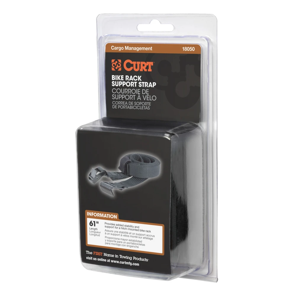 CURT bike rack support strap providing stability for hitch-mounted racks