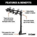 CURT premium bike rack, fits 2 inch hitch, holds 4 bikes, anti-wobble shank