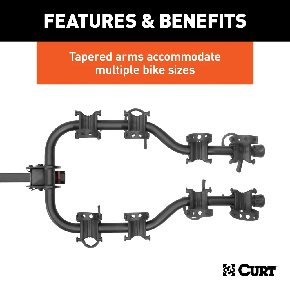 CURT premium bike rack, fits 2 inch hitch, holds 4 bikes, anti-wobble shank