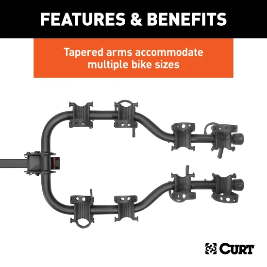 CURT premium bike rack, fits 2 inch hitch, holds 4 bikes, anti-wobble shank