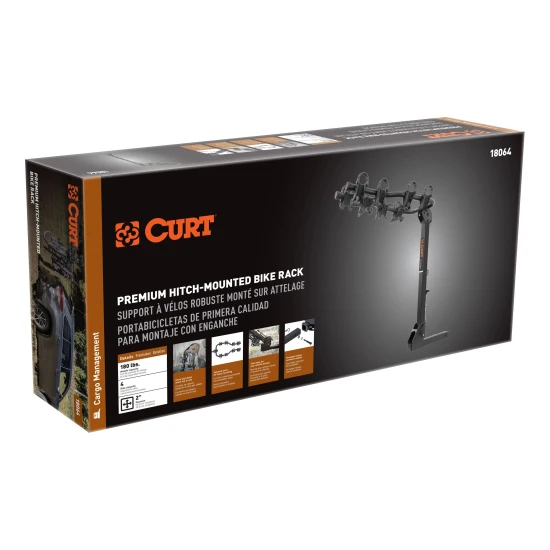 CURT premium bike rack, fits 2 inch hitch, holds 4 bikes, anti-wobble shank