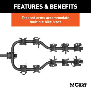 CURT premium bike rack for 5 bikes with anti-wobble shank and folding arms for 2-inch hitch receivers