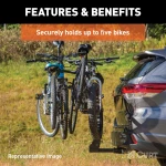 CURT premium bike rack for 5 bikes with anti-wobble shank and folding arms for 2-inch hitch receivers