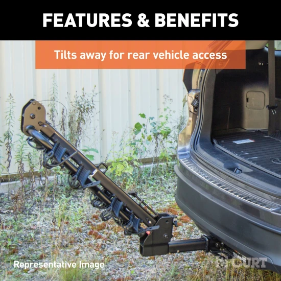 CURT premium bike rack for 5 bikes with anti-wobble shank and folding arms for 2-inch hitch receivers