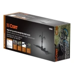 CURT tray-style bike rack securely holding two bicycles with a unique three-point support system