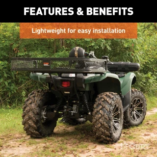 CURT ATV cargo carrier with 41x26 dimensions and 6-inch high sides for secure cargo transport