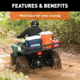 CURT ATV cargo carrier with 41x26 dimensions and 6-inch high sides for secure cargo transport