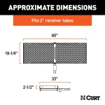 CURT trailer hitch cargo carrier, mesh tray-style, black powder coat, mounted on vehicle.
