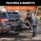 CURT trailer hitch cargo carrier, mesh tray-style, black powder coat, mounted on vehicle.