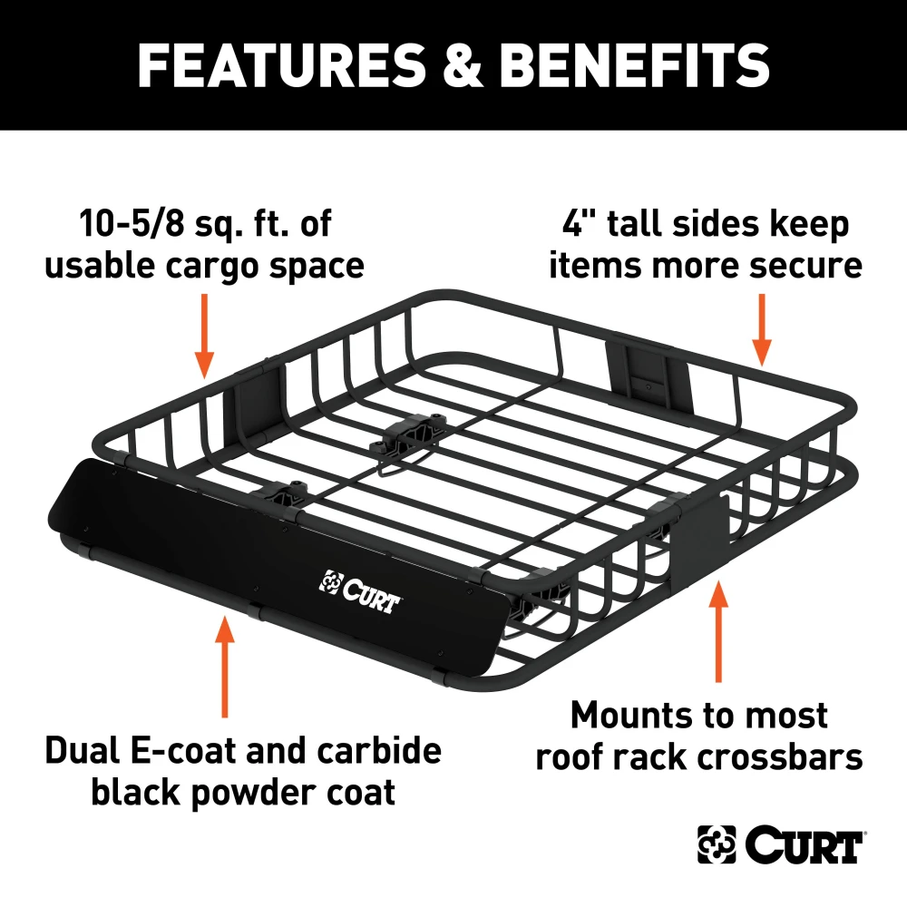 CURT roof rack cargo carrier with extension offering increased storage space on vehicle