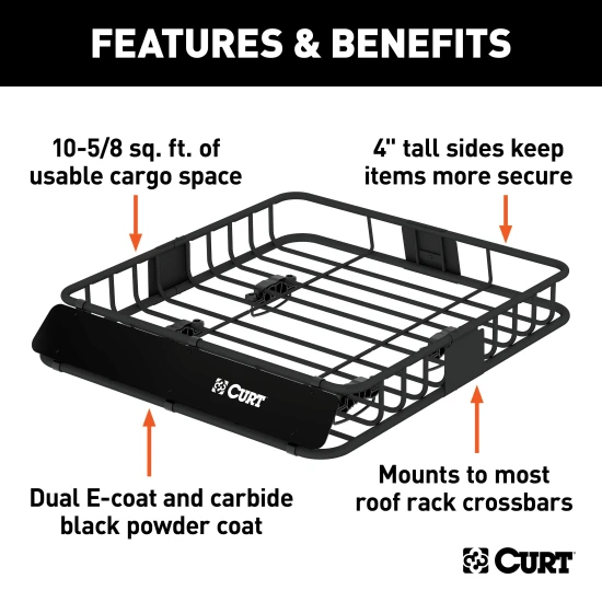 CURT roof rack cargo carrier with extension offering increased storage space on vehicle