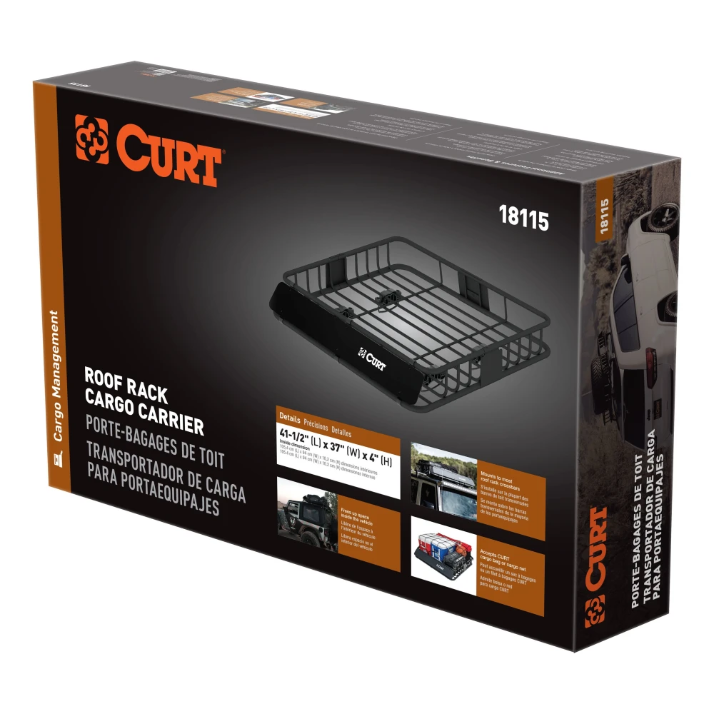 CURT roof rack cargo carrier with extension offering increased storage space on vehicle