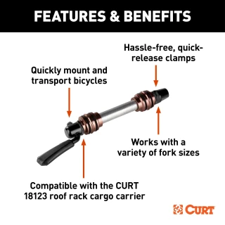 CURT quick-release bike mount attached to a roof rack holding bicycles