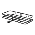 CURT basket cargo carrier with 6-inch tall sides for secure travel, fits most receiver hitches, holds up to 500 lbs.