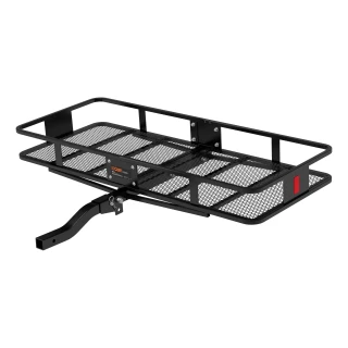 CURT hitch-mounted cargo carrier with 6-inch tall sides and durable mesh base
