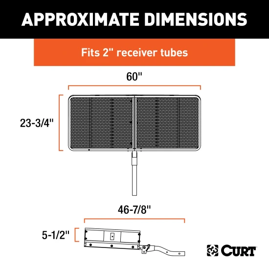 CURT hitch-mounted cargo carrier with 6-inch tall sides and durable mesh base