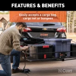 CURT hitch-mounted cargo carrier with 6-inch tall sides and durable mesh base