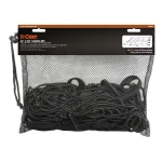 CURT cargo carrier net with hooks securing cargo on a roof rack, measuring 44 by 38 inches.