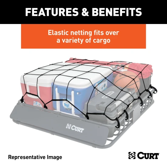 CURT Cargo Carrier Net 65x38 inches with hooks for roof racks, secure fit