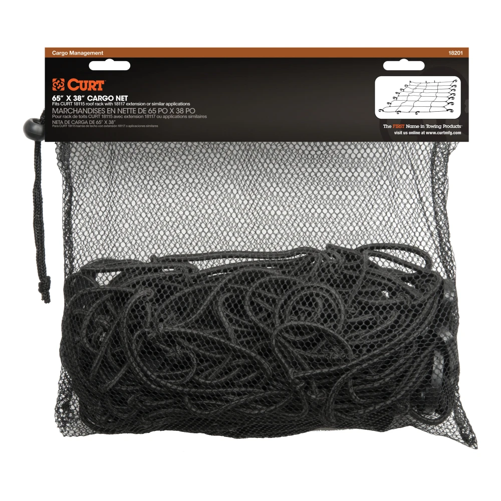 CURT Cargo Carrier Net 65x38 inches with hooks for roof racks, secure fit